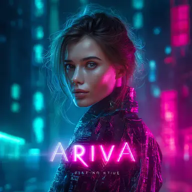 Обложка альбома Ariva - Простые Вещи: cyberpunk-портрет артистки в неоне
